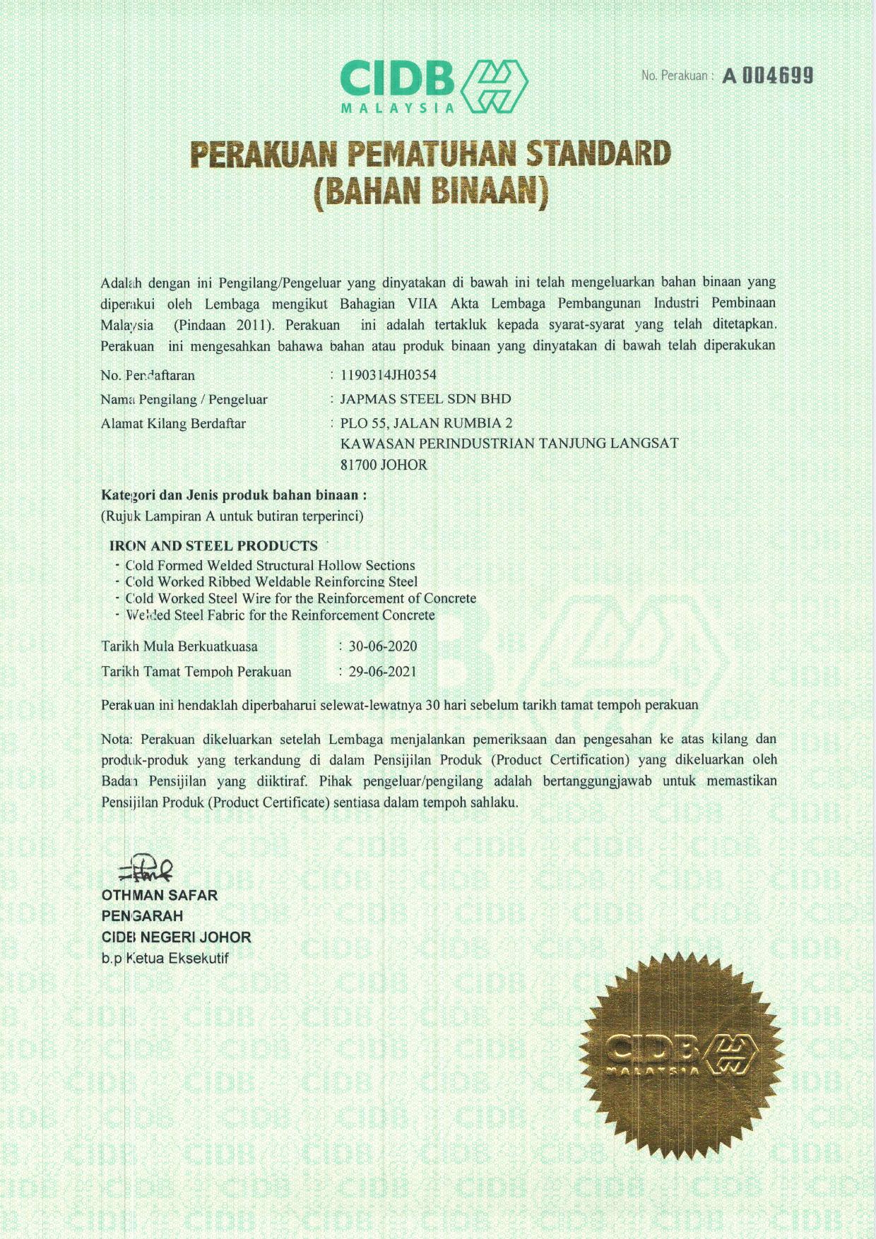Certificate PPS JAPMAS-1